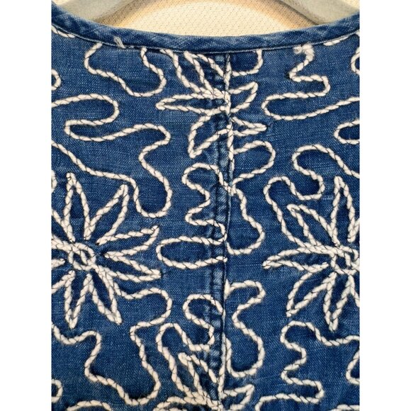 Chicos Embroidered Linen Jacket Size 1 Blue 100% Linen Floral Design - Picture 9 of 9